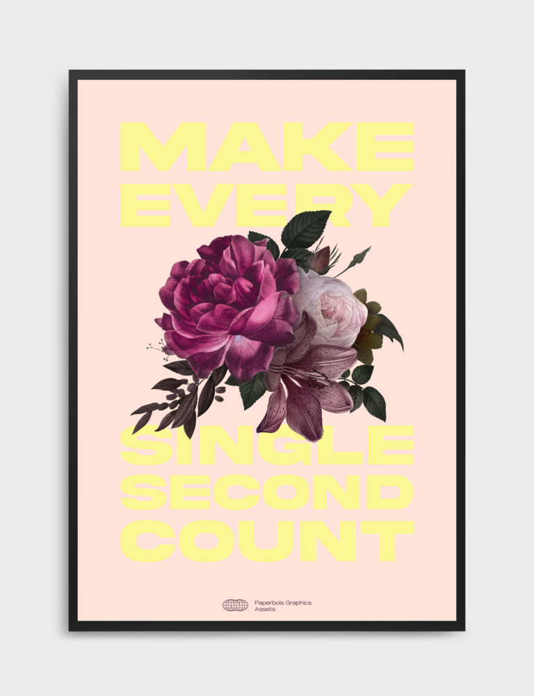 Plakat med blomster og citat